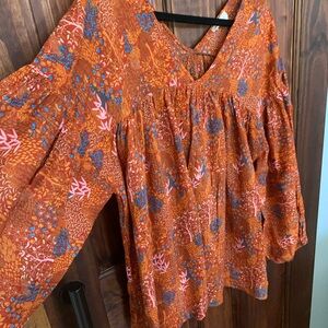 BUCKETLIST earthy tone Floral Blouse - Orange and Blue